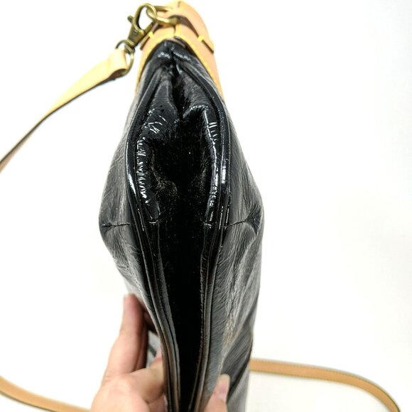 Etienne Privee Purse Bag Black Tan Satchel Leather Top Handle Strap - Picture 8 of 12